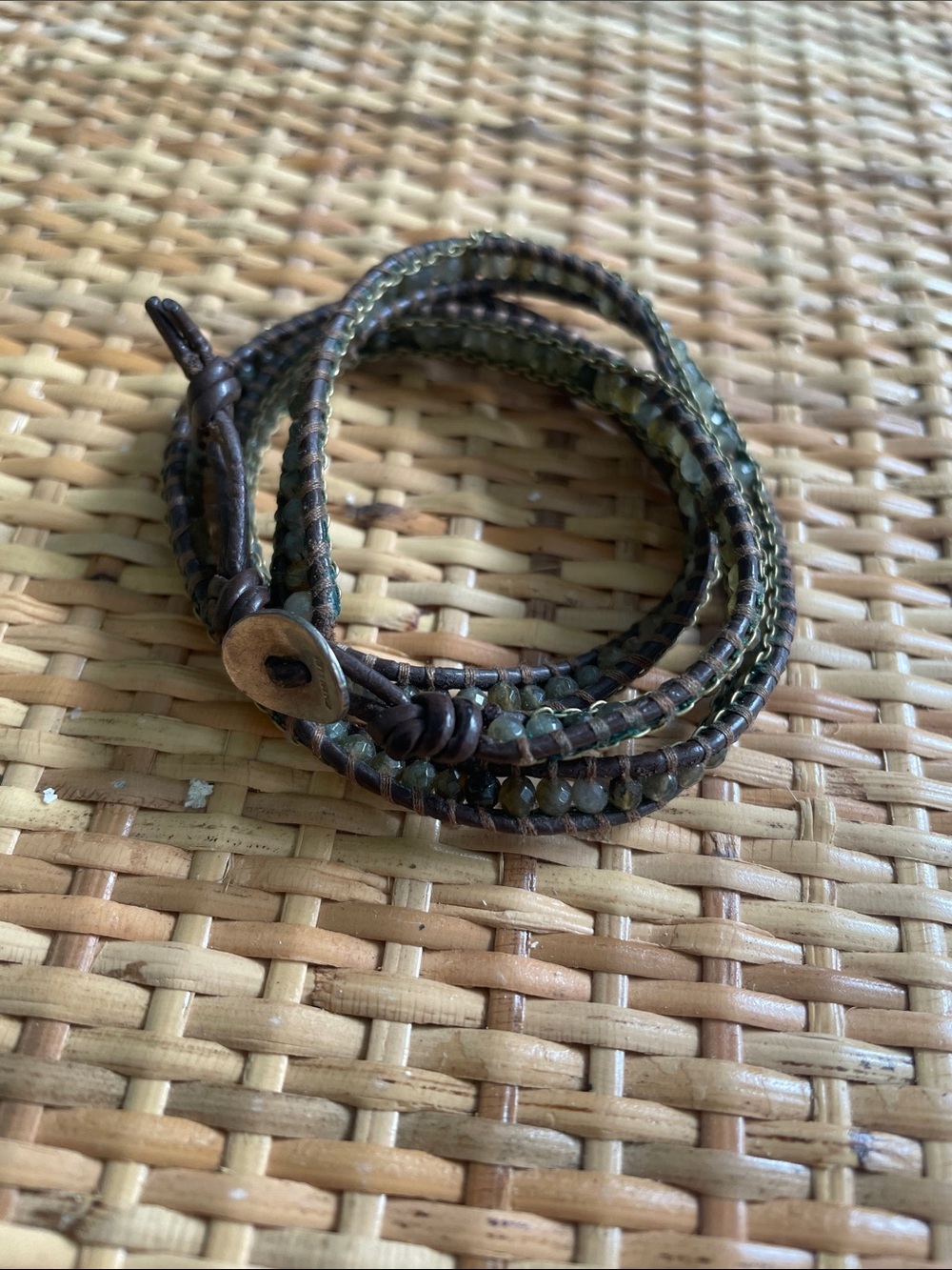 Chan Luu Olive and Brown Beaded Leather Wrap Bracelet